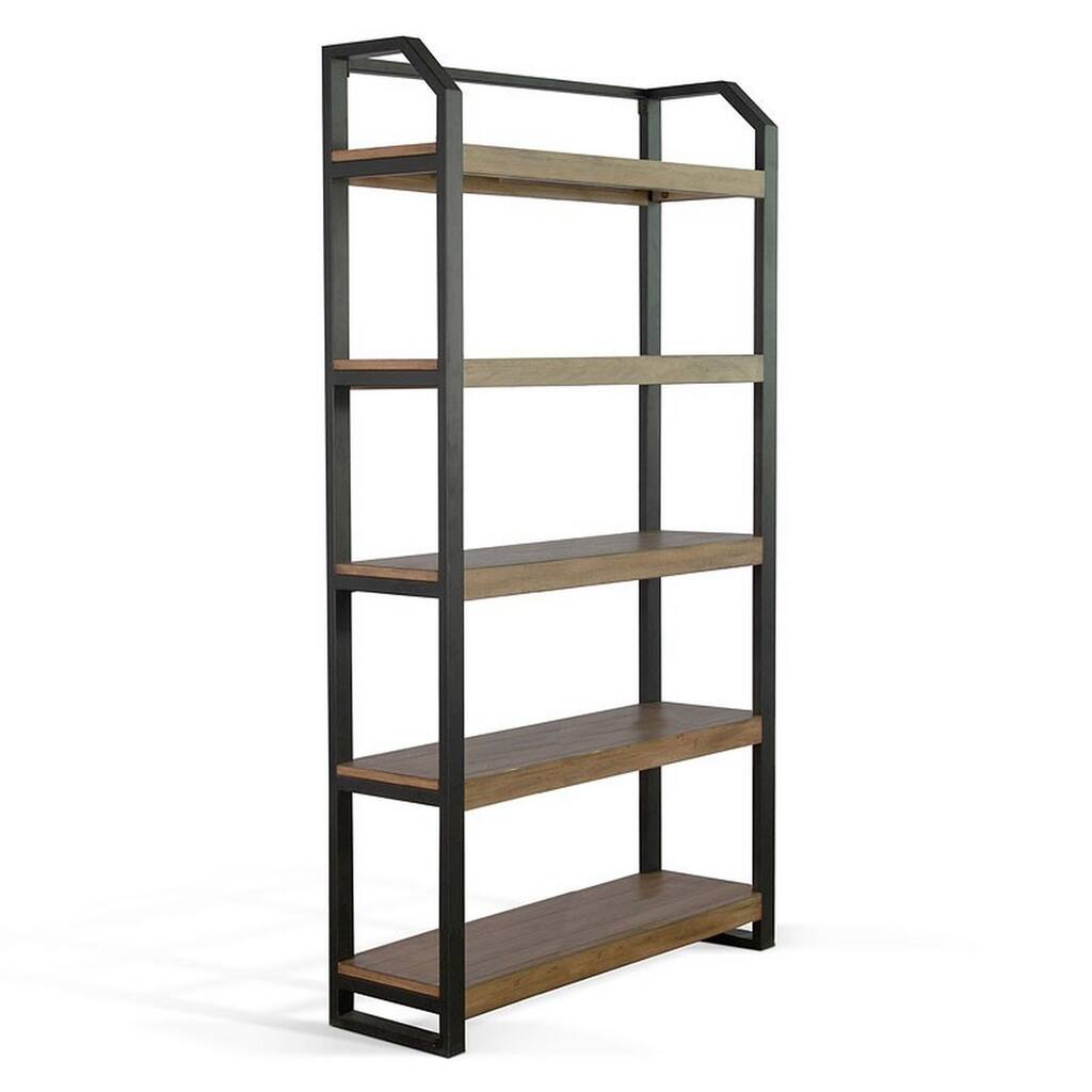 Yael Bookcase, 5 Brown Mahogany Shelves and Black Metal Frame, 72 Inch