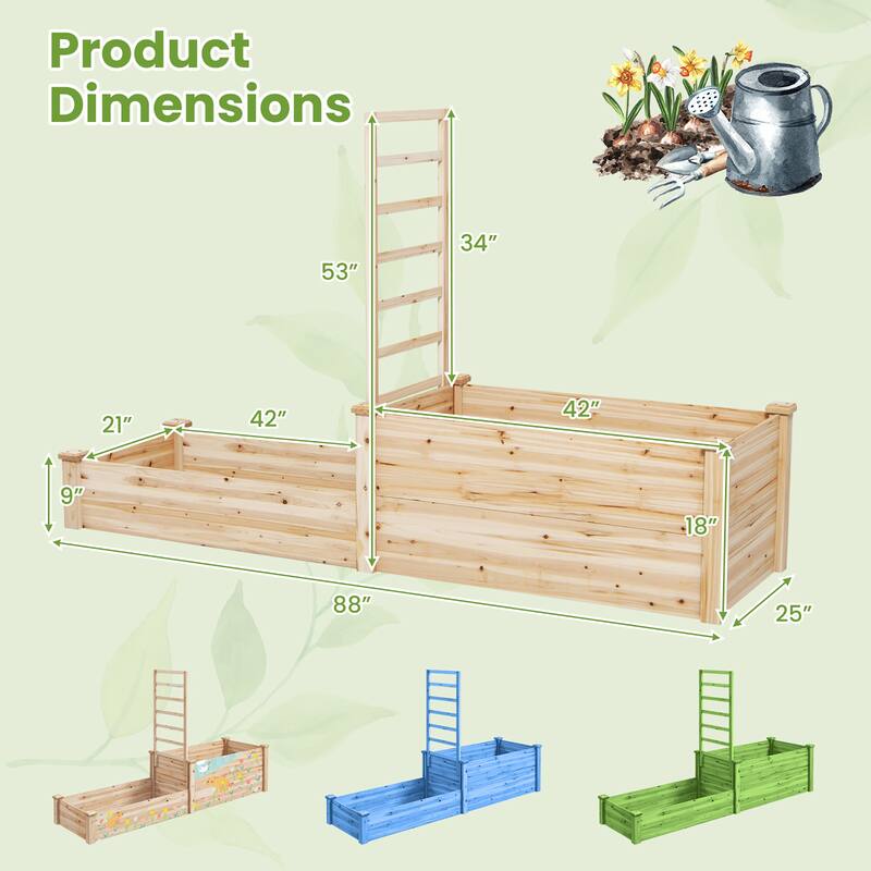 Gymax Raised Garden Bed w/ 2 Planter Boxes & Trellis Outdoor Wooden