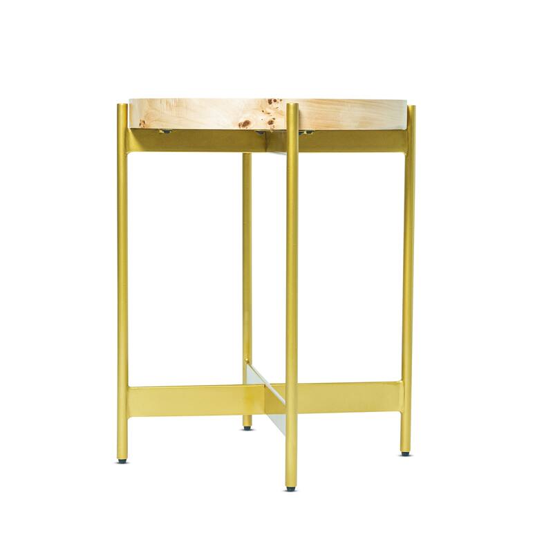 Eliana Round Burl Wood & Metal Side Table by Sevita - 20″ L x 20″ W x 22″ H