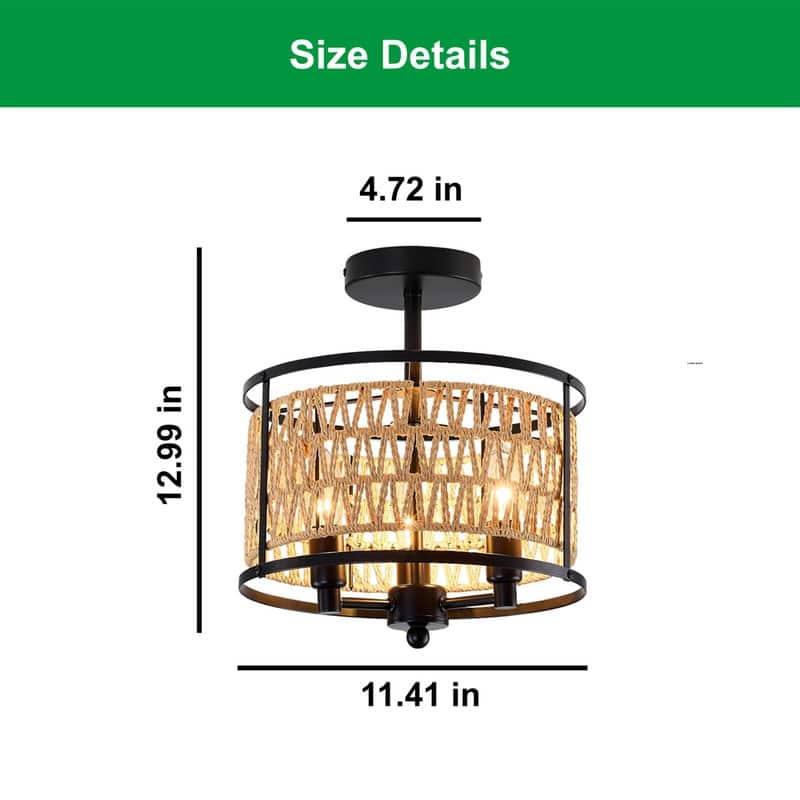 3 Light light fixture black ceiling lighting iron semi flush mountceiling light - N/A