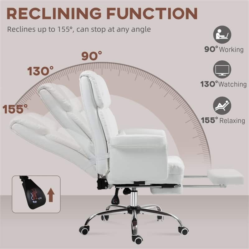 PU Leather Office Chair with Recline, Footrest and Lumbar - 27.2" W x 25.6" D x 42.1" - 45.3" H