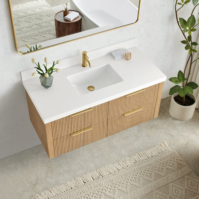 Barcelona Floating Bath Vanity with Quartz Stone Top without Mirror