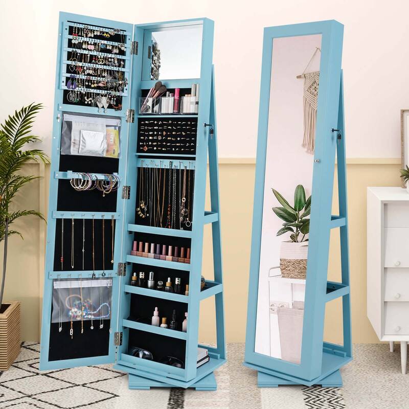 Costway 360degree Rotatable Jewelry Cabinet 2-in-1 Lockable Mirrored - See Details