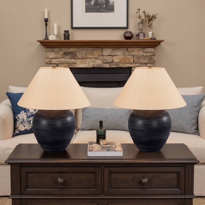 2 Pack Global Ceramic Accent Table Lamp with Linen Shade