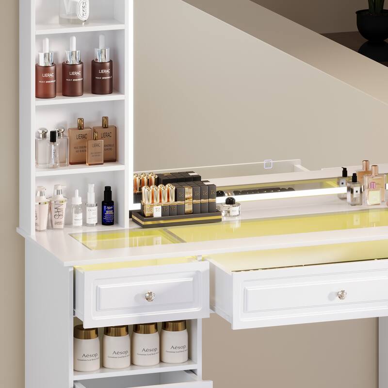 Modern Vanity Set with Lighted Mirror,Extra Large Mirror Makeup Vanity Table with 9 Drawers,European Style Vanity
