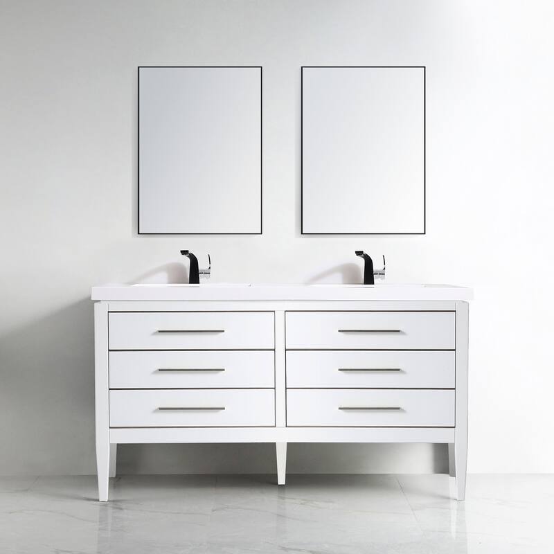 Ayer 60" Double Bathroom Vanity Set - Metal Finish - White - Black Trim