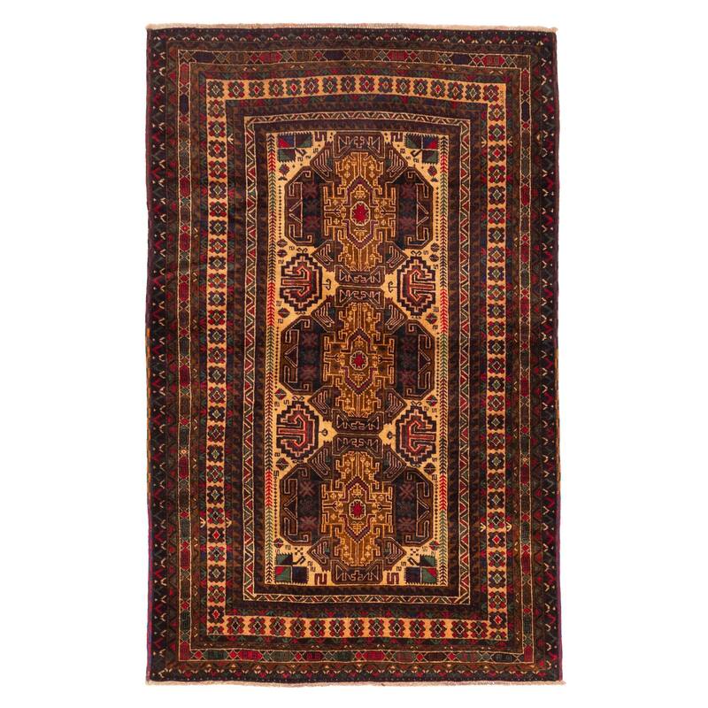 ECARPETGALLERY Hand-knotted Teimani Cream, Dark Navy Wool Rug - 3'10 x 6'2