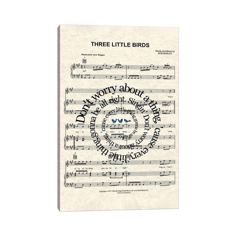 iCanvas "Three Little Birds" by WordsAndMusicArt Canvas Print