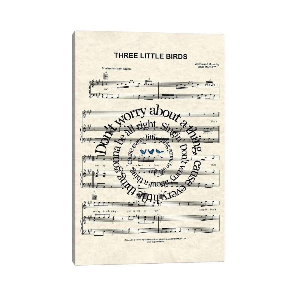 iCanvas "Three Little Birds" by WordsAndMusicArt Canvas Print