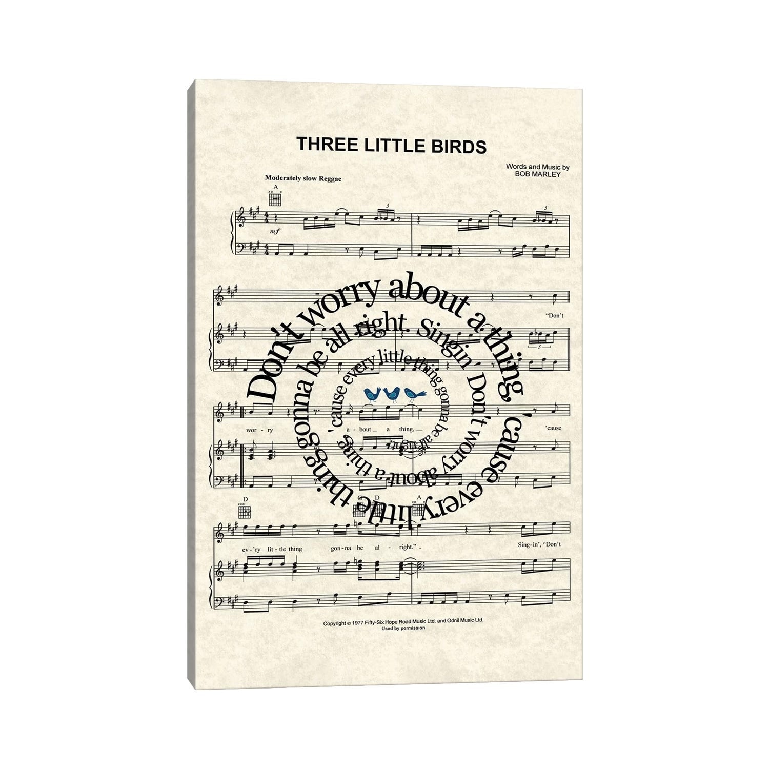 iCanvas "Three Little Birds" by WordsAndMusicArt Canvas Print