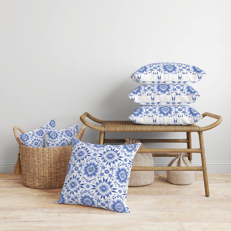 Batik Bliss Faux Suede Reversible Throw Pillow Blue and White