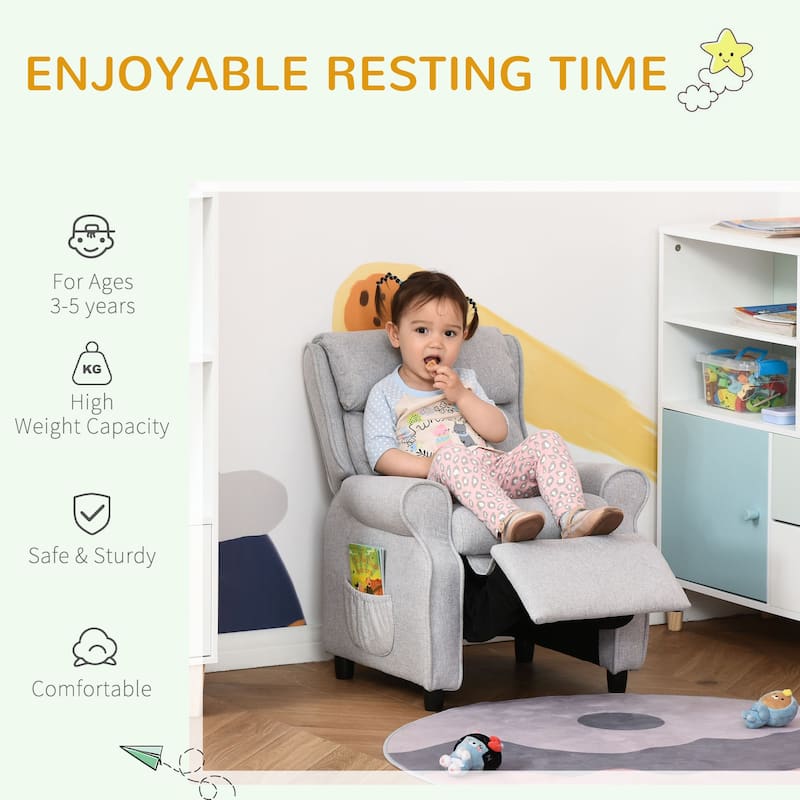Light Grey Kids Recliner Sofa Chair with Footrest and 120 Degree Reclining Soft Sponge Cushion - 22.75"W x 20.75"D x 27.5"H