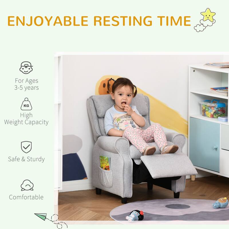 Qaba Kids Recliner Chair Children Sofa Angle Adjustable Single Lounger Kids Armchair Gaming Chair with Footrest for Ages 3-8