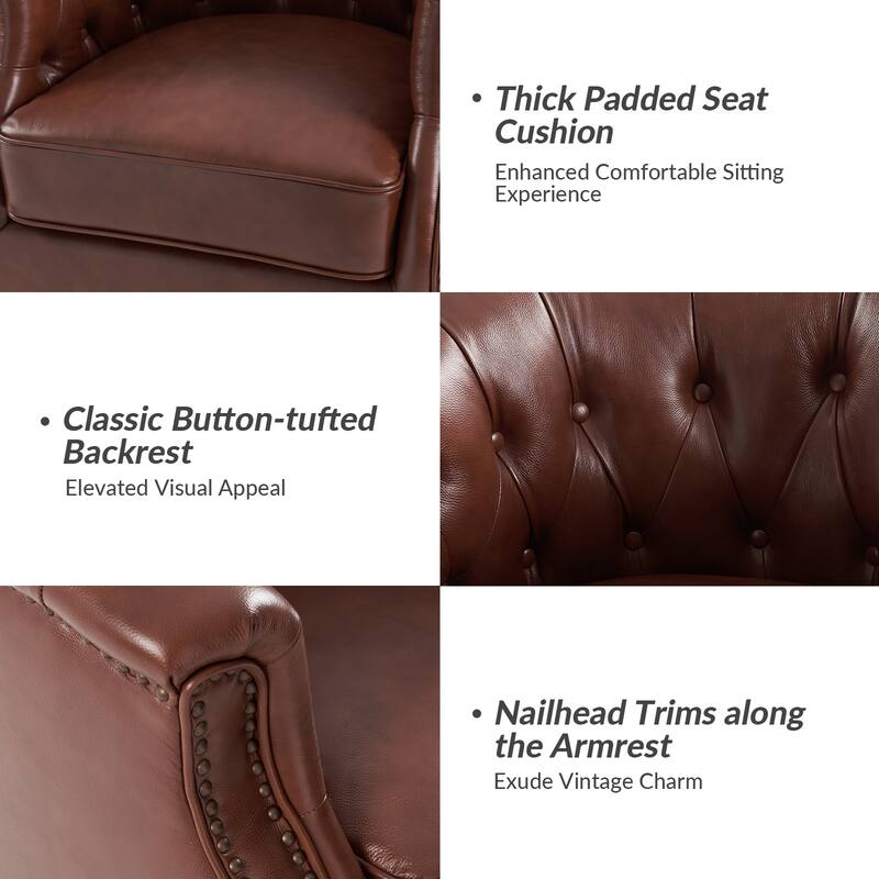 Max Traditional Chesterfield Rocker and Swivel Genuine Leather Chair with Nailhead Trims(Set of 2)