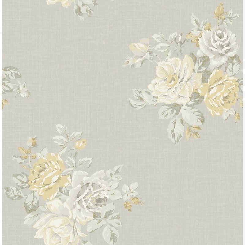 Seabrook Designs Aubree Rose Bouquet Unpasted Wallpaper - 20.5 in. W x 33 ft. L - Metallic Smoke