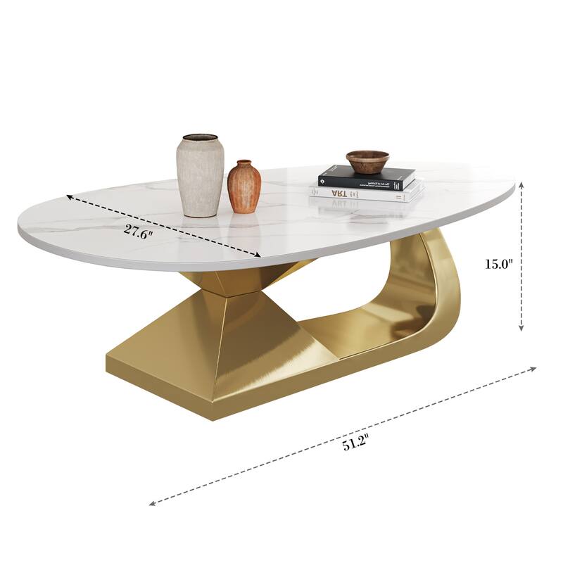 51 Inch Modern Sintered Stone Coffee Table with Stainless Steel Base