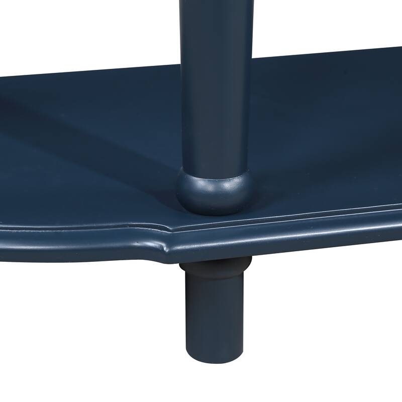 Anmytek Retro Curved Wood Console Table, Navy Blue Wood Top Solid Wood Entry Table with Open Shelf and 2 Drawers