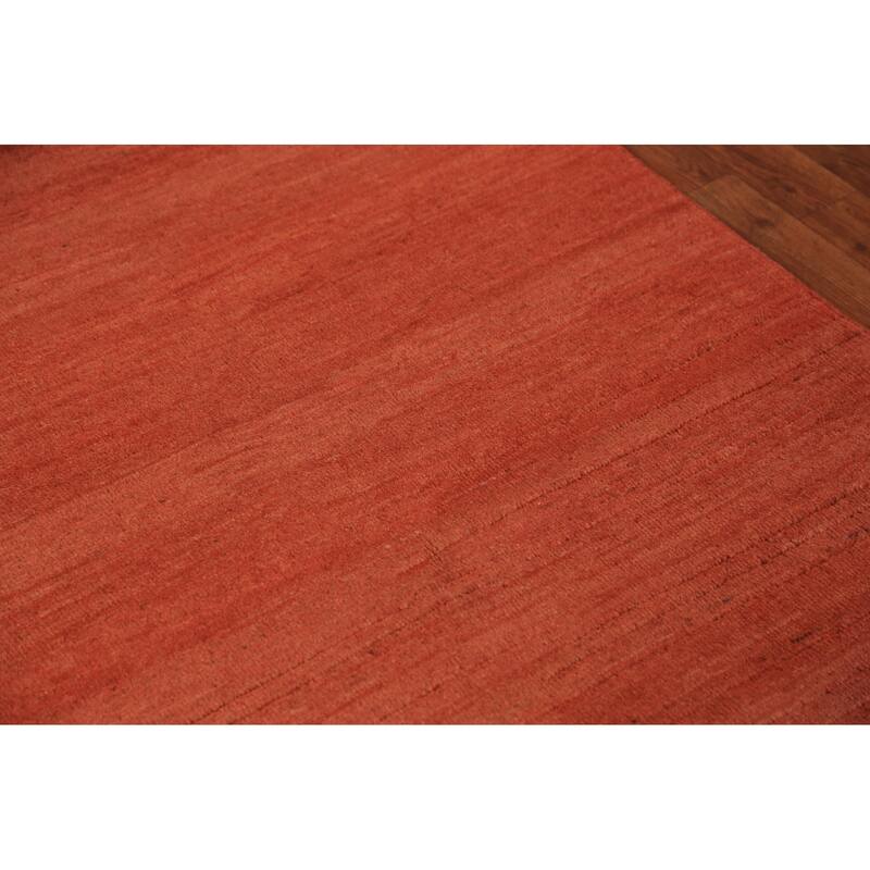 Stripe Orange Gabbeh Modern Rug Handmade Wool Carpet - 3'5" x 4'10"