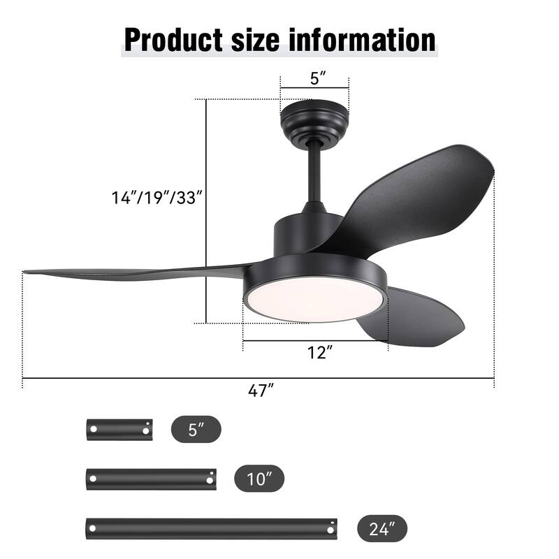 47" 6 Speeds LED Ceiling Fan w/ Remote Control and Reversible DC Motor