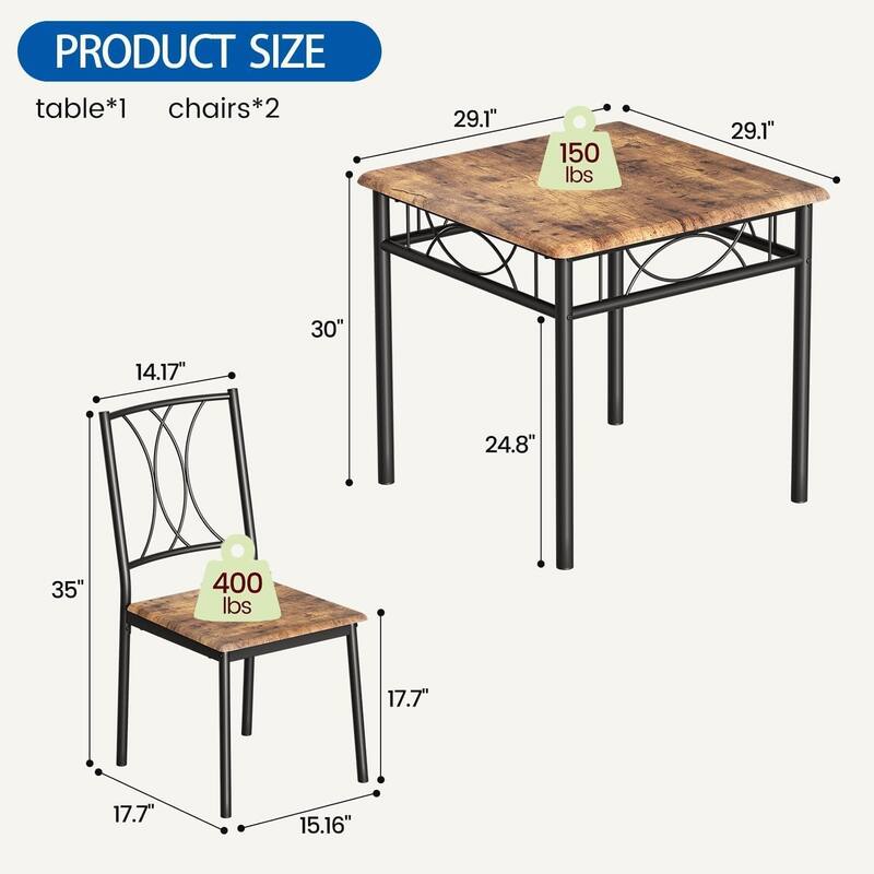 Dining Table and Upholstered Chairs Set 2, Metal Frame Compact Dining