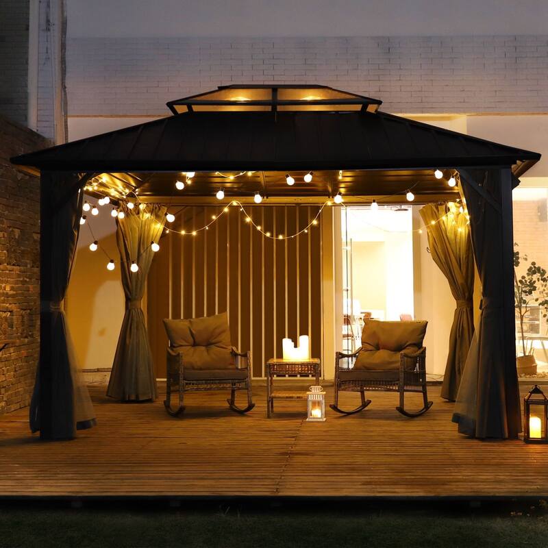 VEIKOUS Outdoor Aluminum Double Hardtop Gazebo Pergolas for Patio Lawn and Garden