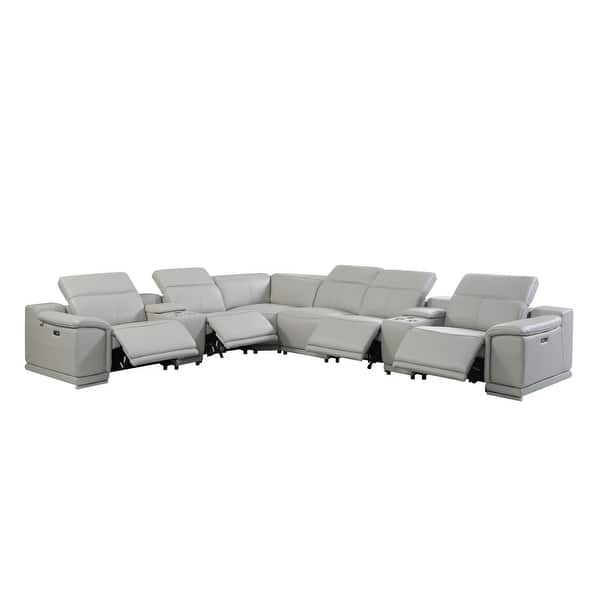 Gray Italian Leather Power Reclining U Shaped Eight Piece Corner Sectional With Console Gray Italian Leather Power Reclining U Shaped Eight Piece Corner Sectional With Console