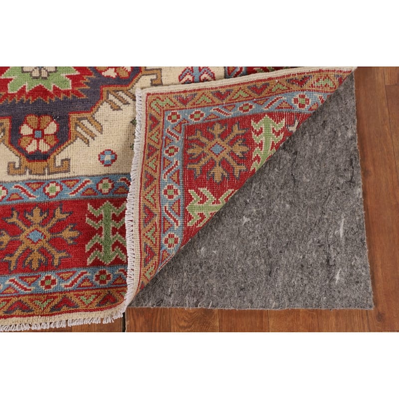Traditional Kazak Area Rug Handmade Beige Geometric Wool Carpet - 3'11" x 5'11"