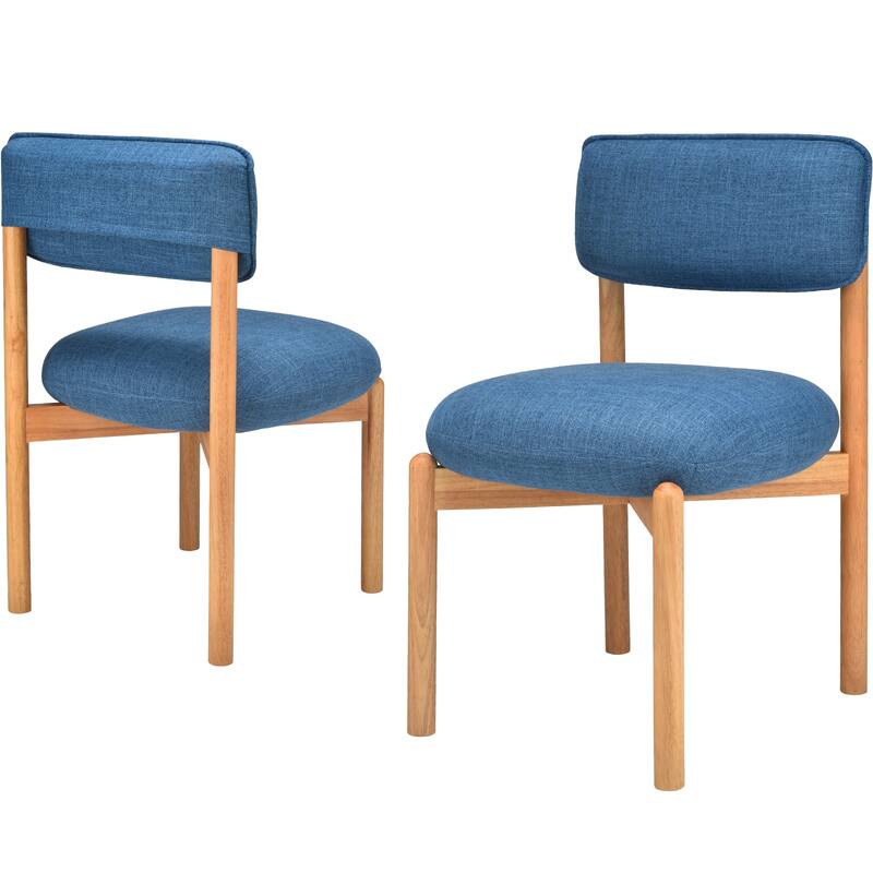 Modern Wooden Blended Linen Dining Chair (Set of 2) - Blue