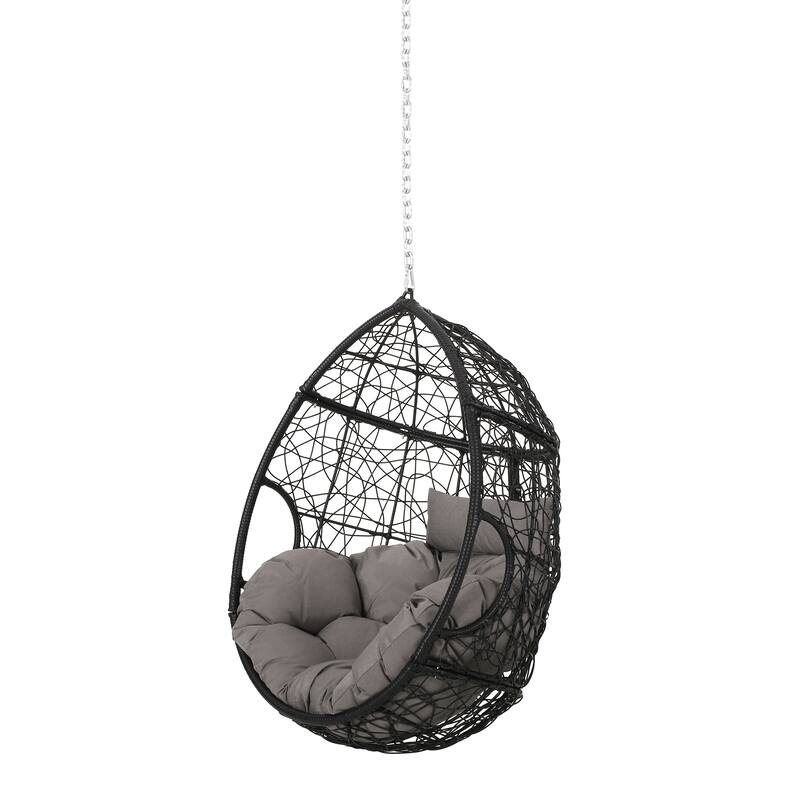 Modern Rattan Egg Chair with Water-Resistant Tufted Cushion, Teardrop Hanging Basket Chair, Wicker Swing Chair