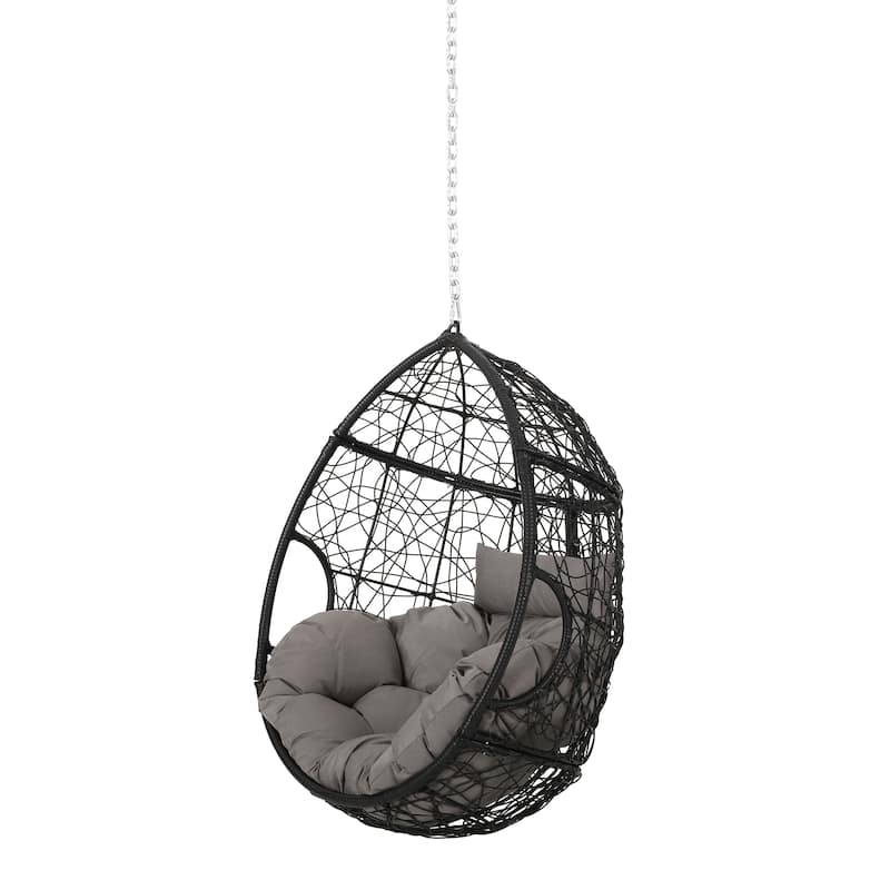 Roomfitters Modern Hanging Egg Chair, Wicker Rattan Swing with Soft Cushions and 8FT Chain, for Indoor Outdoor Use