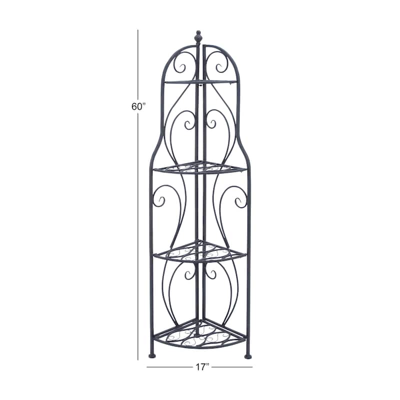 Metal Scroll Indoor Outdoor Arched Tall Folding Corner 4 Shelf Bakers Rack - Black - Roche River Decor