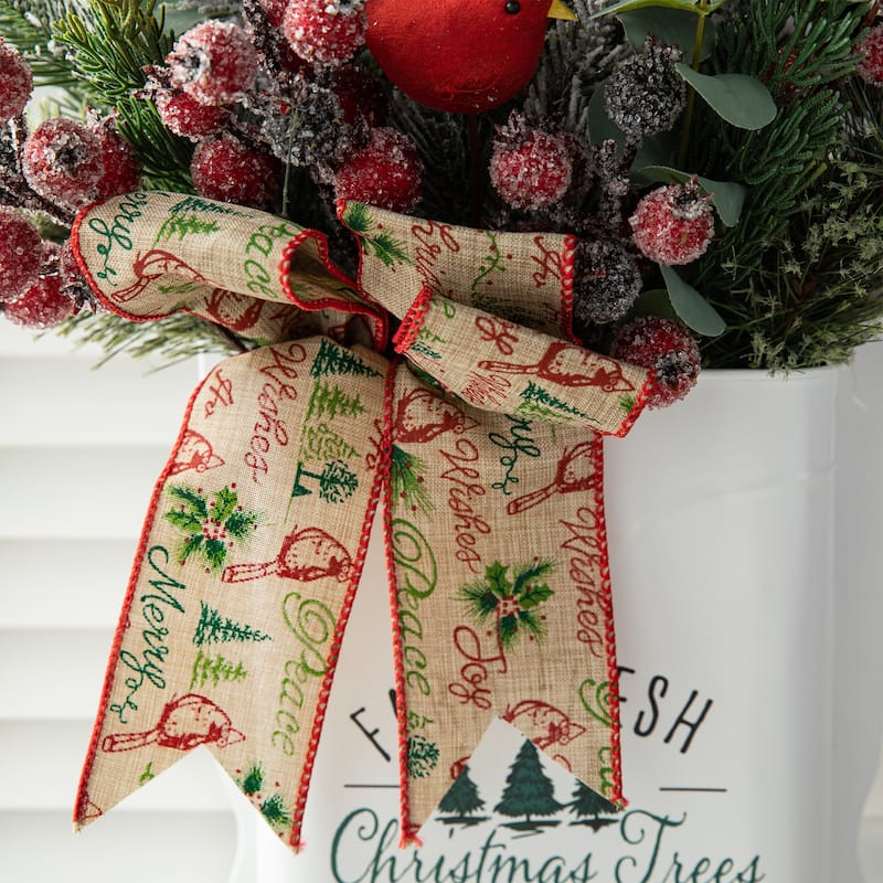 Glitzhome 21"H Christmas Pine Needle & Berry Ribbon Centerpiece Table Tree Decor