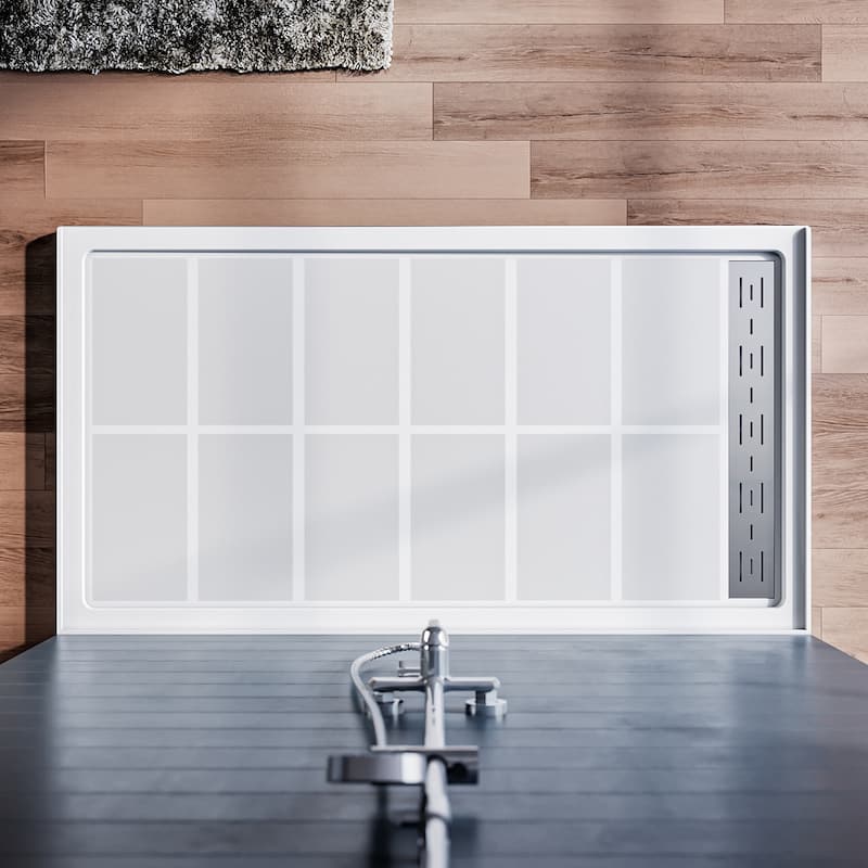 Elegant Rectangular Shower Base in White Single Threshold Left Drain Anti-slip SMC Shower Pan 48'' L x 32'' W x 4'' H