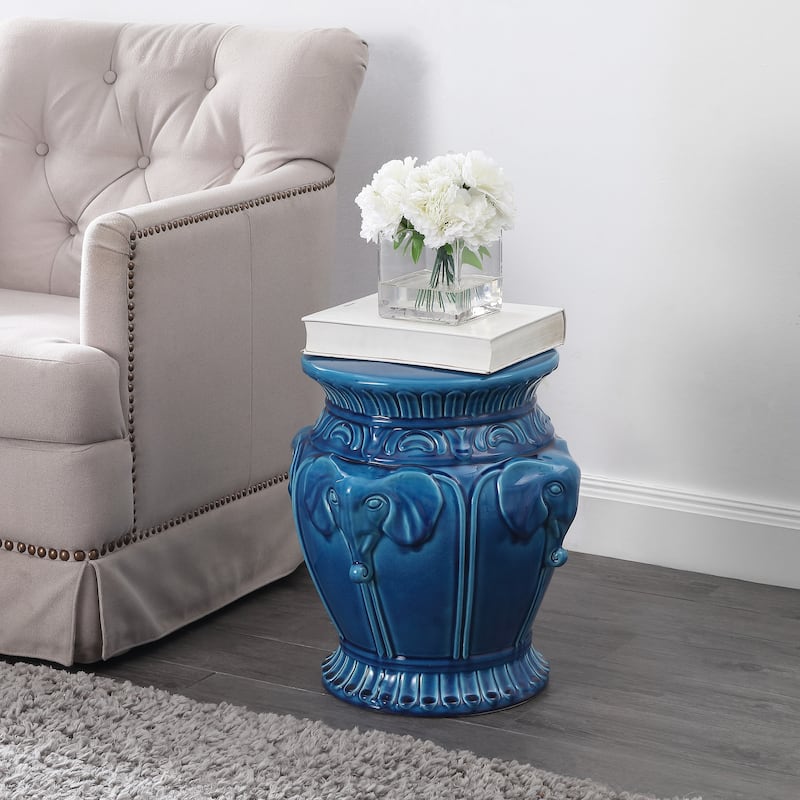 Anita 18" Classic Vintage Ceramic Indoor/Outdoor 4-Elephant Garden Stool, By