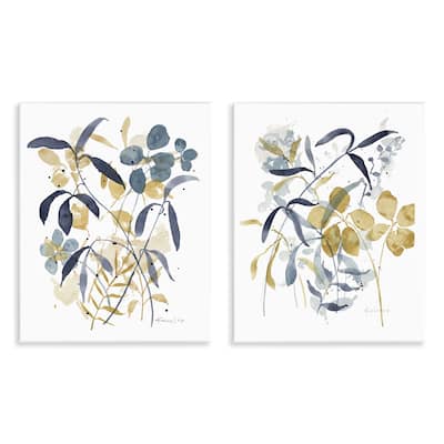 Stupell Whimsy Watercolor Botanicals Wall Plaque Art Design By Krinlox (Set of 2)