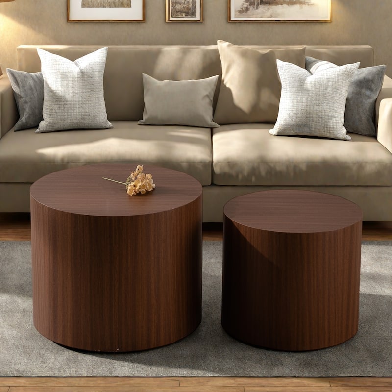 33.86" MDF Modern Coffee Table Set with Eco-Friendly MDF Top and Faux Wood Grain Finish, No Assembly Required - Walnut