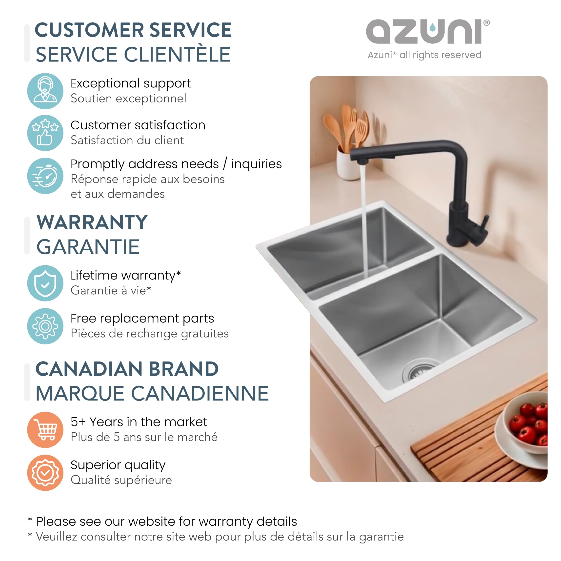 AZUNI 27 inch Stainless Steel 16G 60/40 Double Bowl Reversible