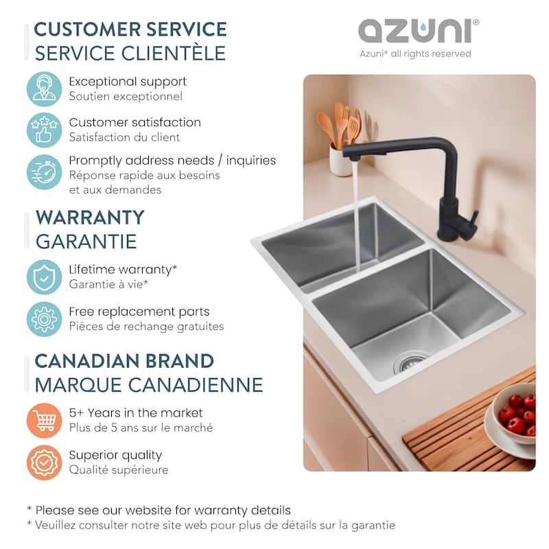 AZUNI 27 inches L x 18 inches W Double Bowl 60/40 Dual Mount 16G Reversible Kitchen Sink with Grids and Basket Strainers