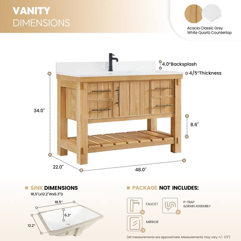 Paris Bath Vanity, Quartz Stone Top without Mirror