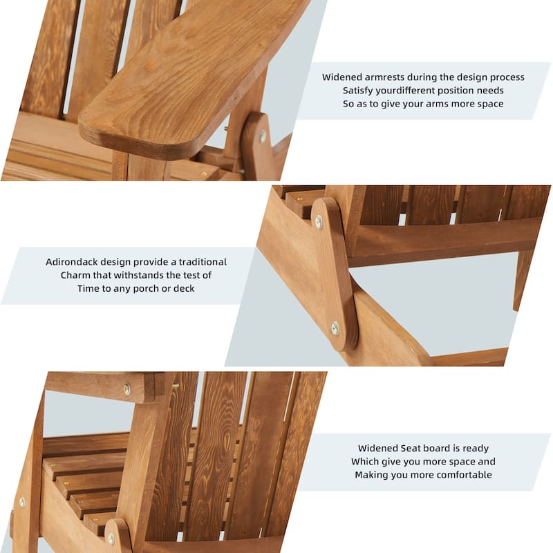 Wooden Outdoor Folding Adirondack Chair Wood Lounge Patio Chair, Set of 2.