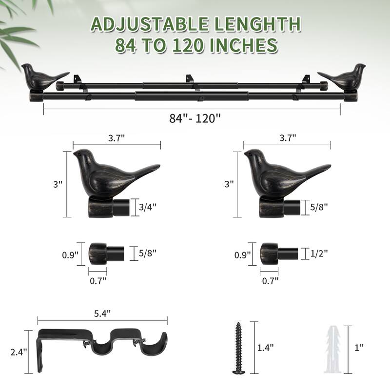 MERIVILLE 3/4" Diameter Farmhouse Double Window Curtain Rod, Bird Finials