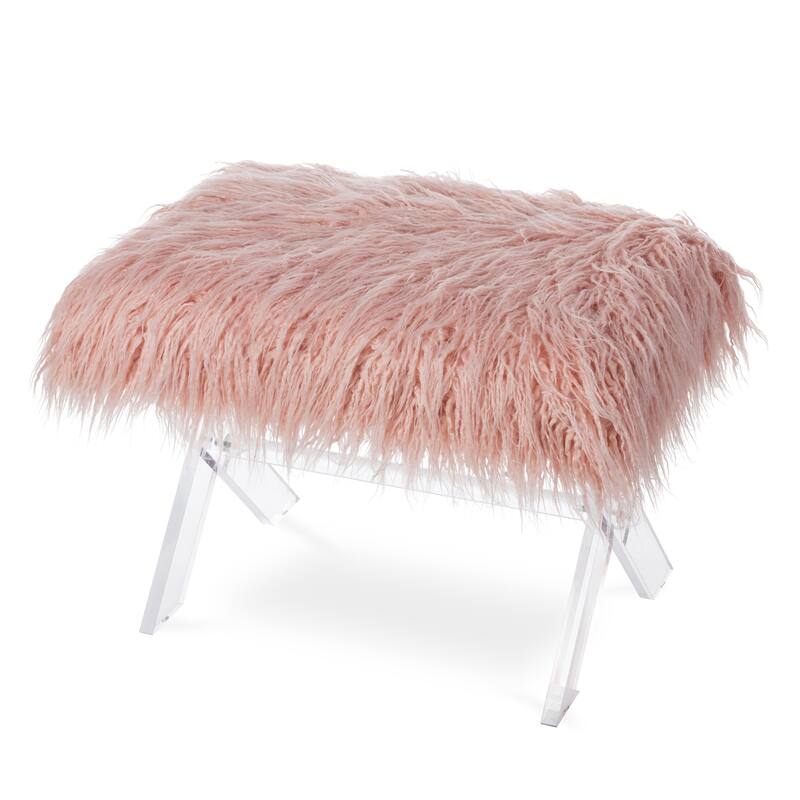 Glitzhome Modern Faux Fur Acrylic Accent Bench Ottoman