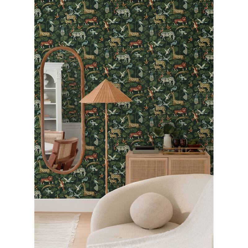 A-Street Prints Rigby Green Jungle Animals Wallpaper
