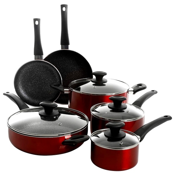 Oster Merrion 10 Piece Nonstick Aluminum Cookware Set in Red. Opens flyout.