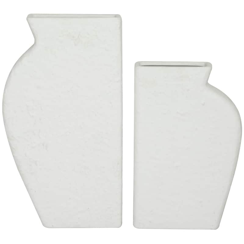Ceramic Textured Vase - Set of 2 White - CosmoLiving by Cosmopolitan - 3"W x 7"L x 11"H