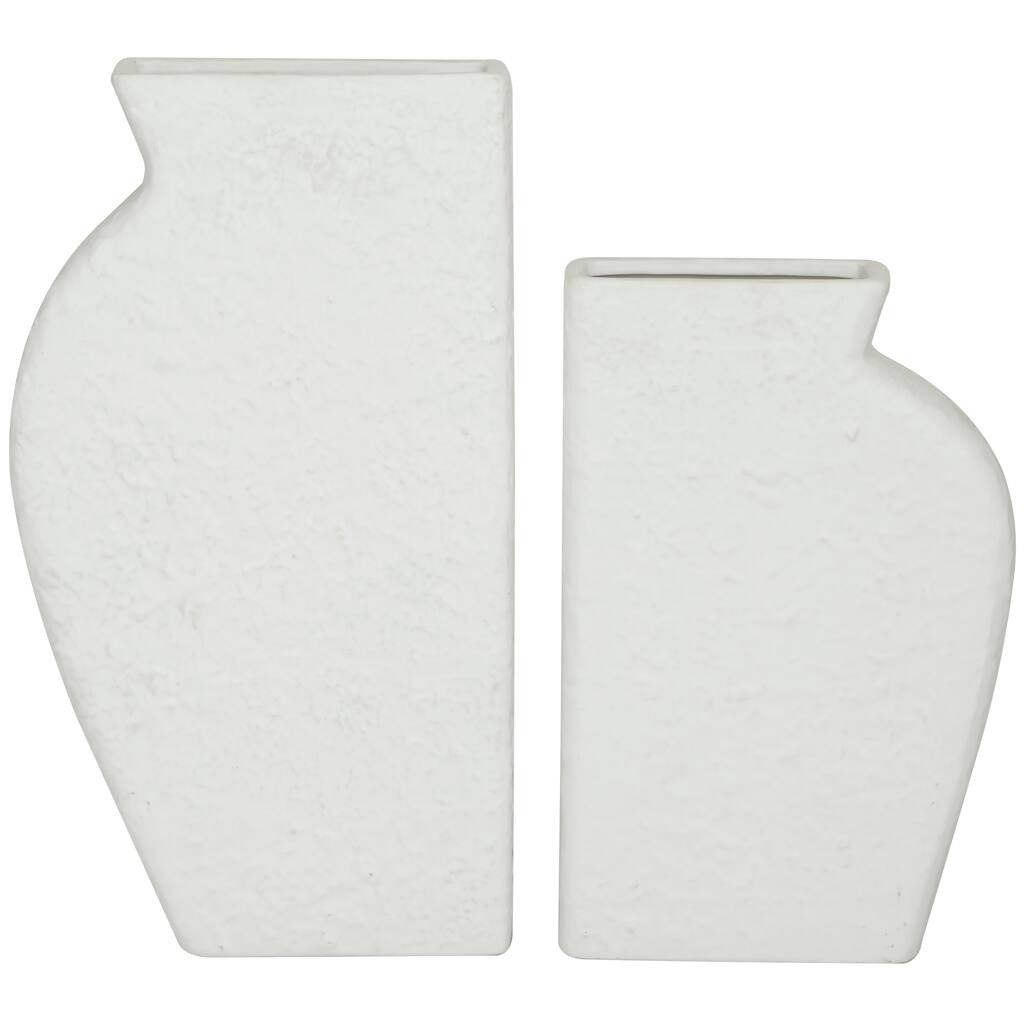Ceramic Textured Vase - Set of 2 White - CosmoLiving by Cosmopolitan - 3"W x 7"L x 11"H