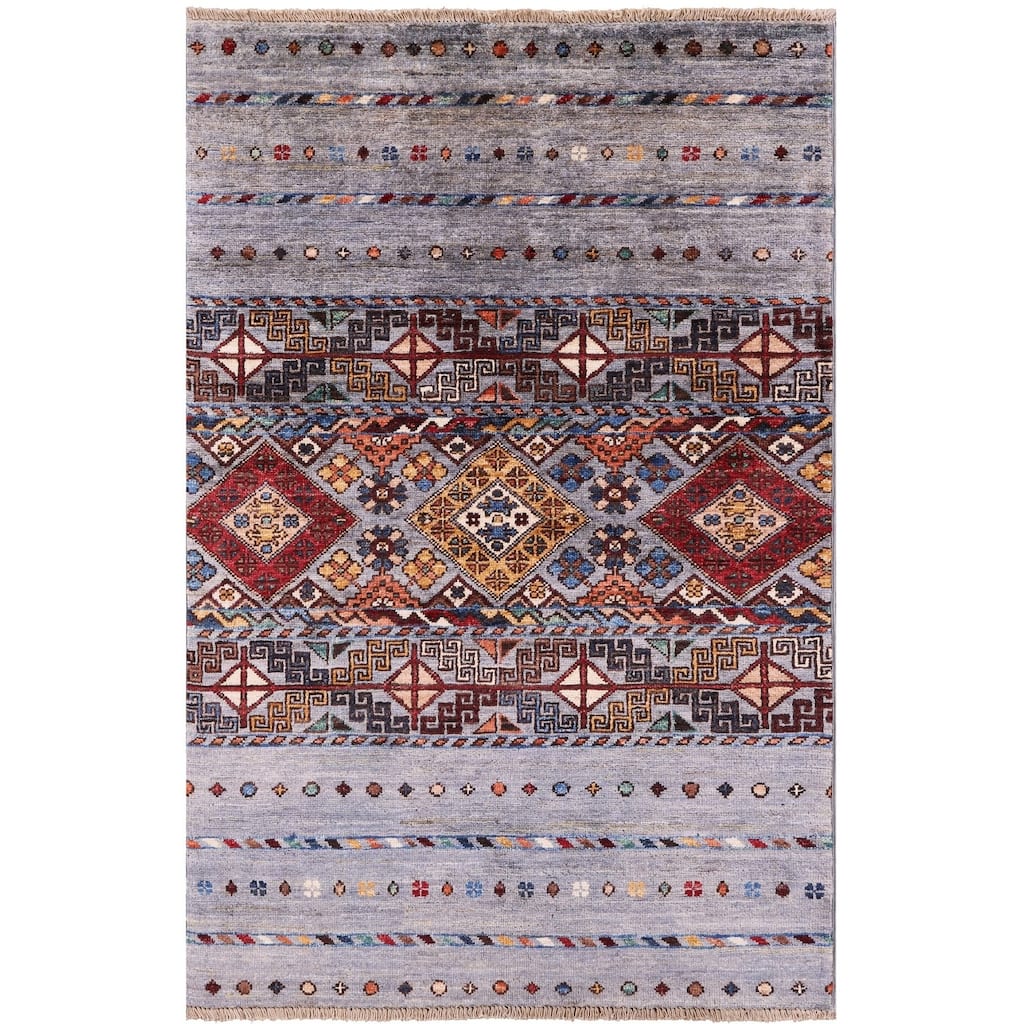 Golden Nile Grey Khorjin Persian Gabbeh Hand Knotted Wool Rug - 2' 9" X 4' 1"