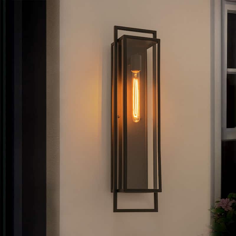 Rennnsan 1-Light Matte Black Rectangular Iron IP23 Outdoor Wall Sconce for Patio