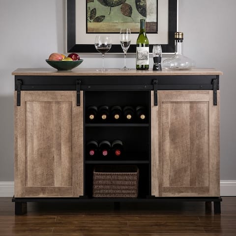 Glitzhome 47.20"L Modern Industrial Wine Cabinet Buffet Sideboard with Sliding Doors