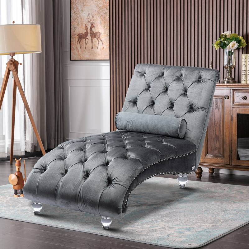 Elegant Stylish Velvet Upholstered Leisure Lounge Chair with Transparent Acrylic Legs - Silver